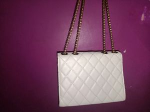 Beige White Sling Purse With Golden Chain