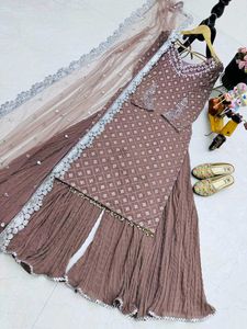 New Designer Partywear Top Pallazo &amp; Dupatta Set