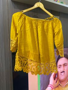 Mustard Off-Shoulder Lace Top