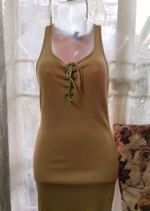 Tan Colour Tied Up Sleevless Bodycon dress