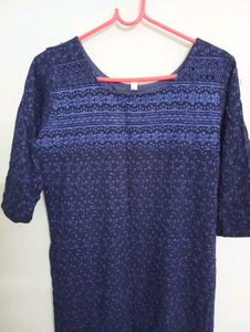Navy Blue Kurti With Embroidery Work
