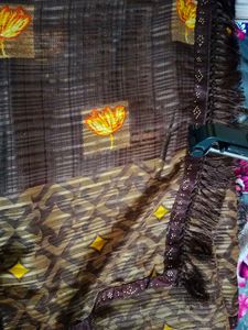 Elegant Brown Floral Print Saree