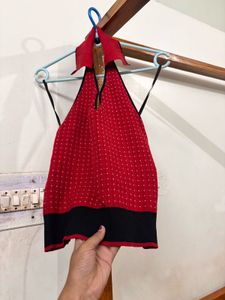 Red &amp; Black Backless Halter Top