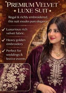 Velvet Maroon Embroidered Suit-Size M