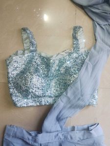 Light Blue Sequin Lehenga Set | Party Wear