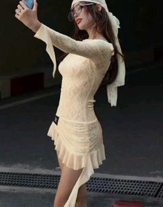 Lace Bodycon Mini Dress🩰🐮🦪🐚🦢