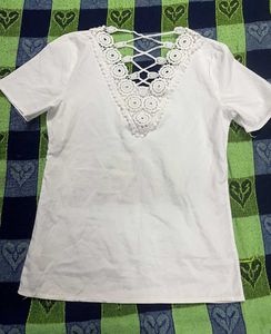 White Crochet Back Top