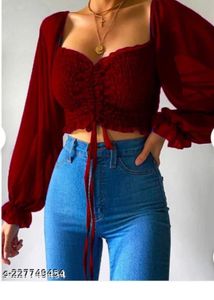 Maroon Puff Sleeves Top
