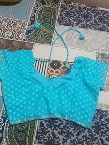 Elegant Blue Embellished Saree with stiched blouse