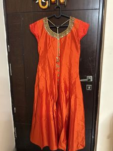 Orange Embellished Anarkali Kurta