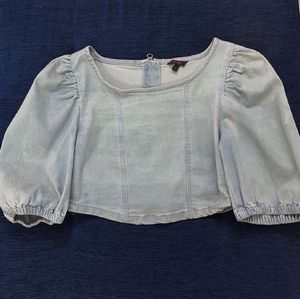 Denim Corset Crop Top With Balloon Sleeves