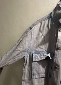 Blue Button-Down Shirt Jacket