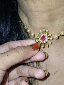 Pearl Necklace &amp; Earring  Set chopper light golden