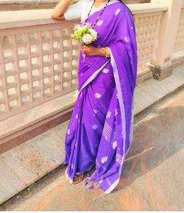 Elegant Purple Saree with white blouse