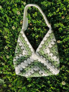 Handmade Crochet Tote Bag - Pink &amp; White