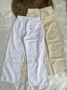 Branded White Wide Leg Denim