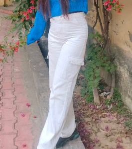 White Wide Leg Cargo Pants