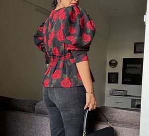 Floral Puff Sleeve Peplum Top
