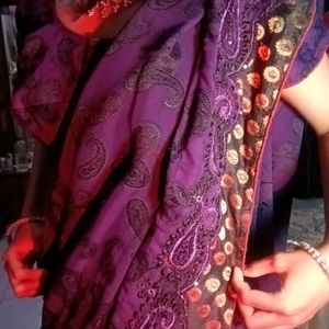 Elegant Purple Embroidered Saree