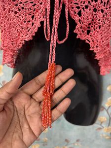 Crochet Beaded Shrug - Coral