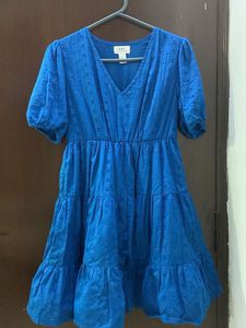 Blue Eyelet Tiered Mini Dress