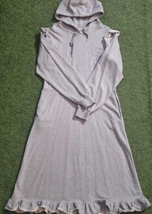 Gray Ruffle Trim Hoodie Dress