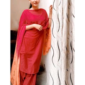 Maroon Cotton Salwar Suit with Ombre Dupatta