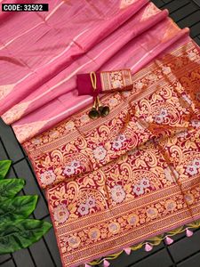 *Tussar silk saree with zari weaving work*