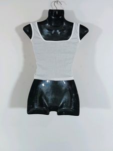 White Plain Casual Tank Crop Top (Women)