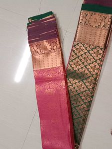 Elegant Pink &amp; Green Banarasi Silk Saree
