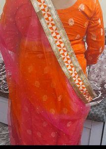 Orange Embroidered palazo kameez