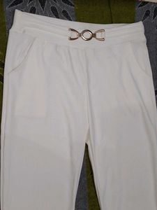 White Trousers with Gold Detail