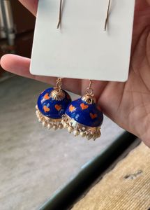 Blue Heart Jhumka Earrings