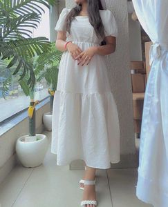 White Puff Sleeve Maxi Dress