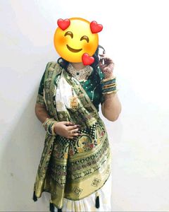Elegant Green & White Gold Sari