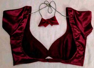 Satin Non Padded 1 Hook Deep Neck Blouse