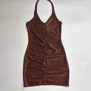 bodycon brown halter neck dress party
