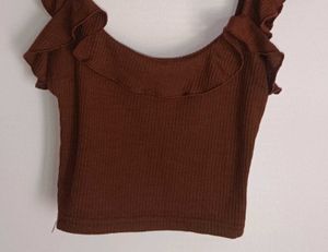 Cinnamon Brown Ruffle Crop Top