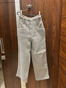 Textured Tweed Wide-Leg Trousers