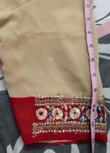 Cream Nd Red Saree