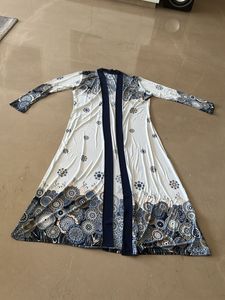 Shrug Free Size White With Blue Printed Work