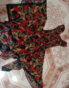 Beautiful Black Gown With Red And Green Design