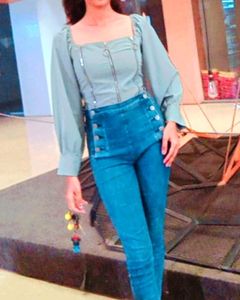 Sea Green Fashionable Crop Top