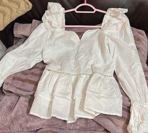 White Ruffle Peplum Top