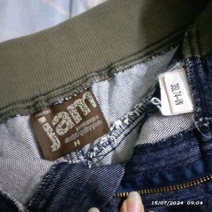 Denim Skirt with Striped Sides
