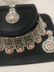 Stone Necklace Set - Peach Colour