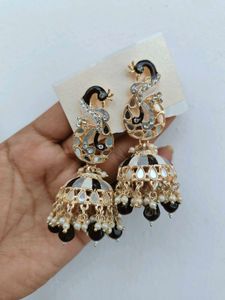 Peacock Meenakari Red/Black Jhumka Earrings