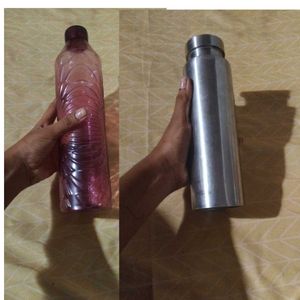 Combo Steel And Plastic Water bottles