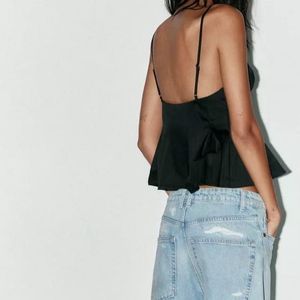 Black Button-Down Peplum Cami Top