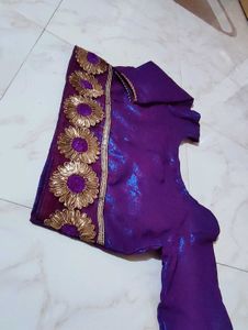 Purple💜 Border Saree With Stitched Blouse